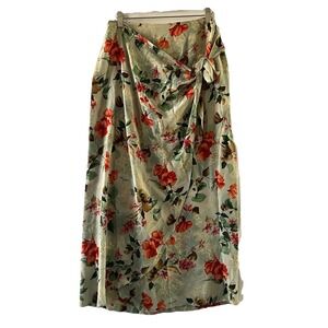 lew magram womens silk skirt size 6 green floral faux wrap midi